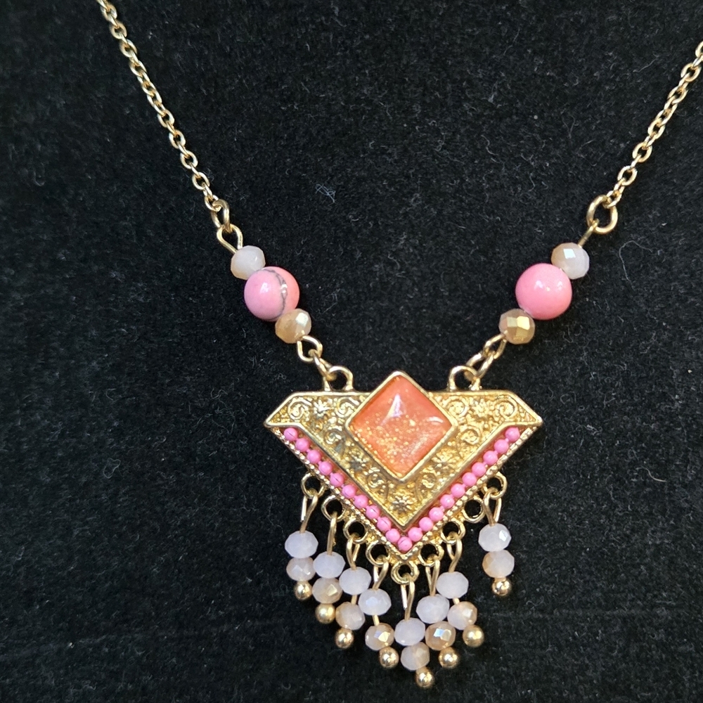 Handmade dual peach tribal style long statement necklace sz34" - Picture 7 of 7
